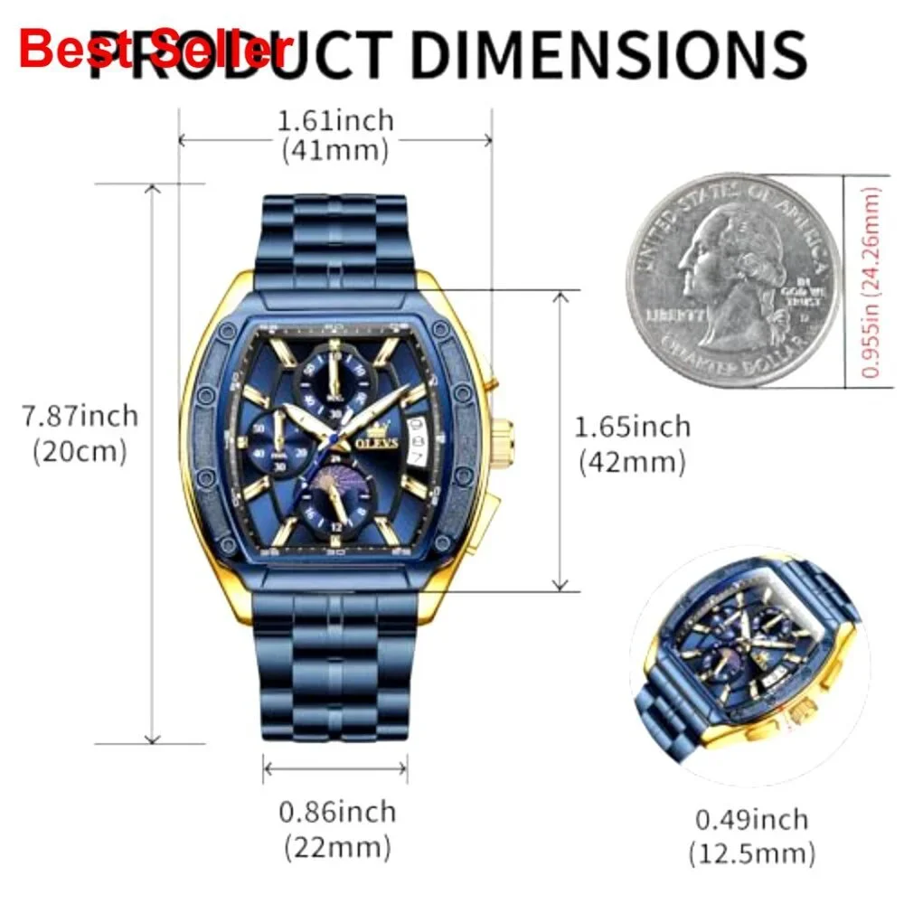 Stainless Steel Chronograph Dress Watch Moon Phase Luminous